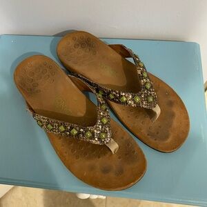Vionic Brown and Green Sandals with Embellished Straps